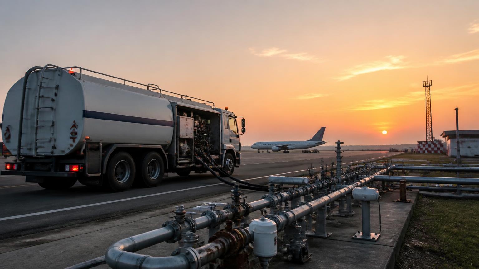 Commercial oil tanker berthed at a marine terminal with fuel loading infrastructure.